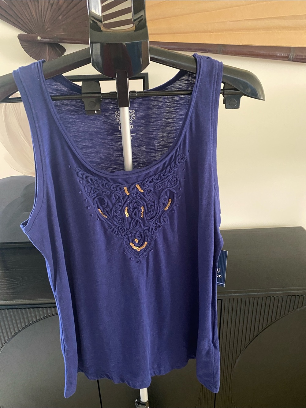 Vintage Deep Marine Blue IZOD Sequins Embellished Tank Top